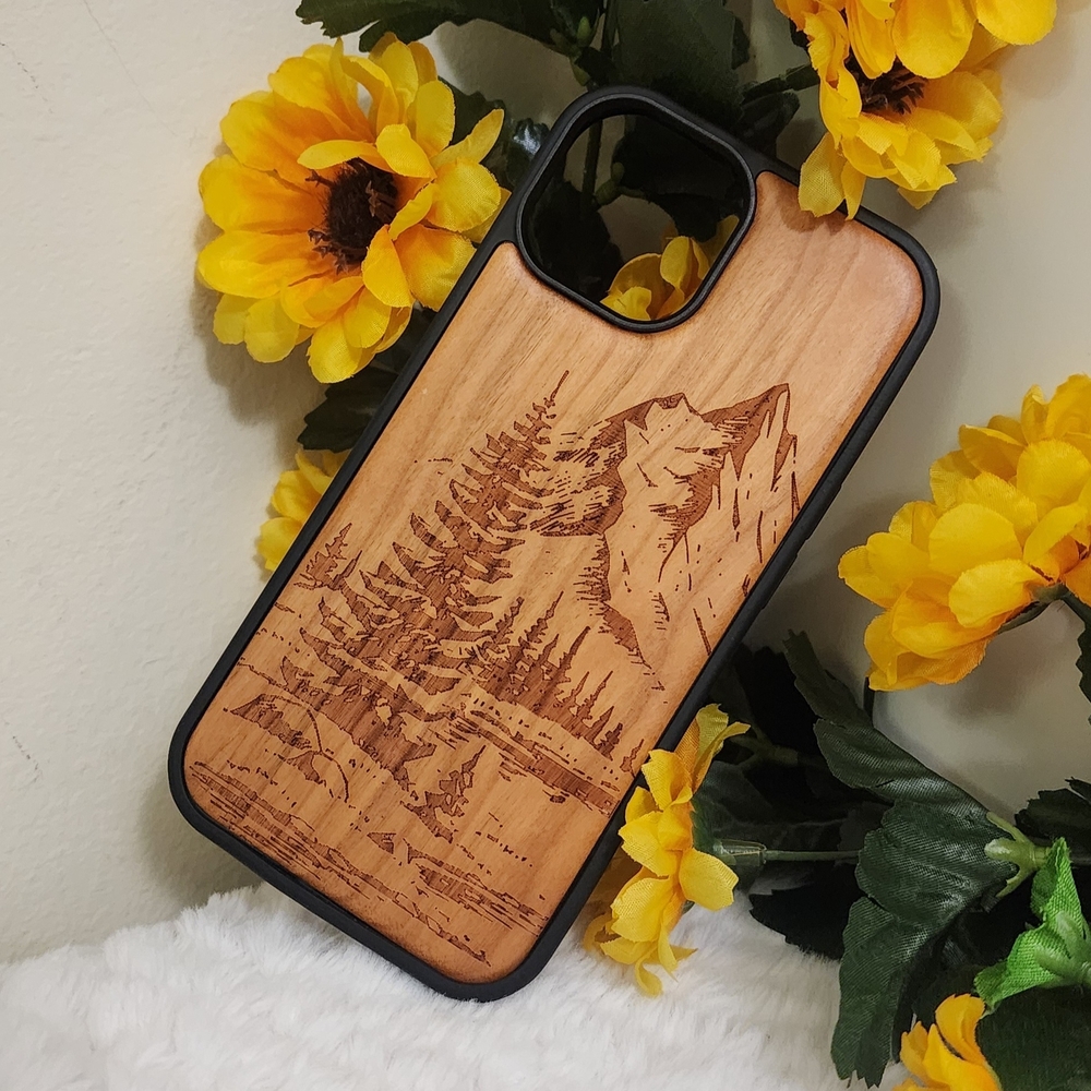 Wooden Mountain Design Phone Case I Phone 15